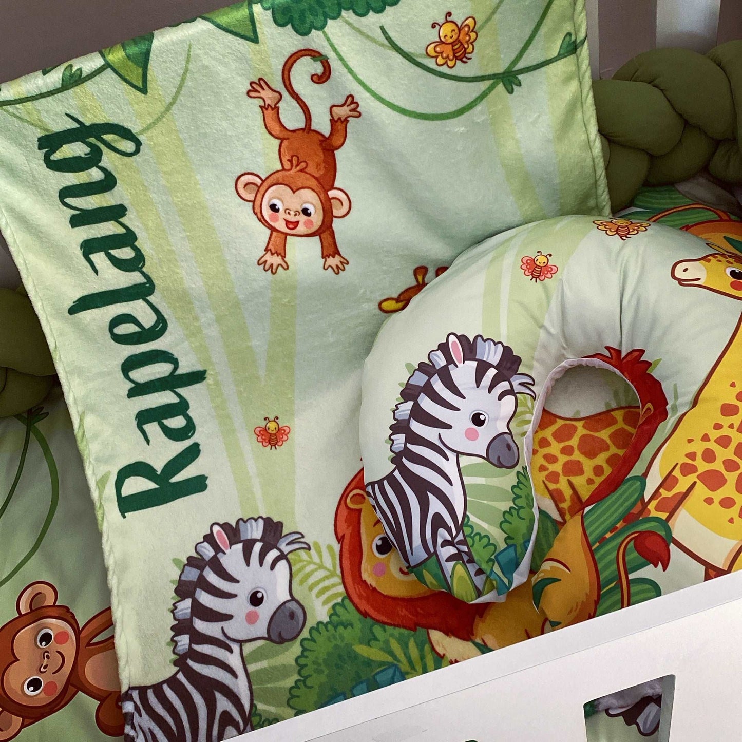 Cot Bedding - Green Jungle Safari Set 01