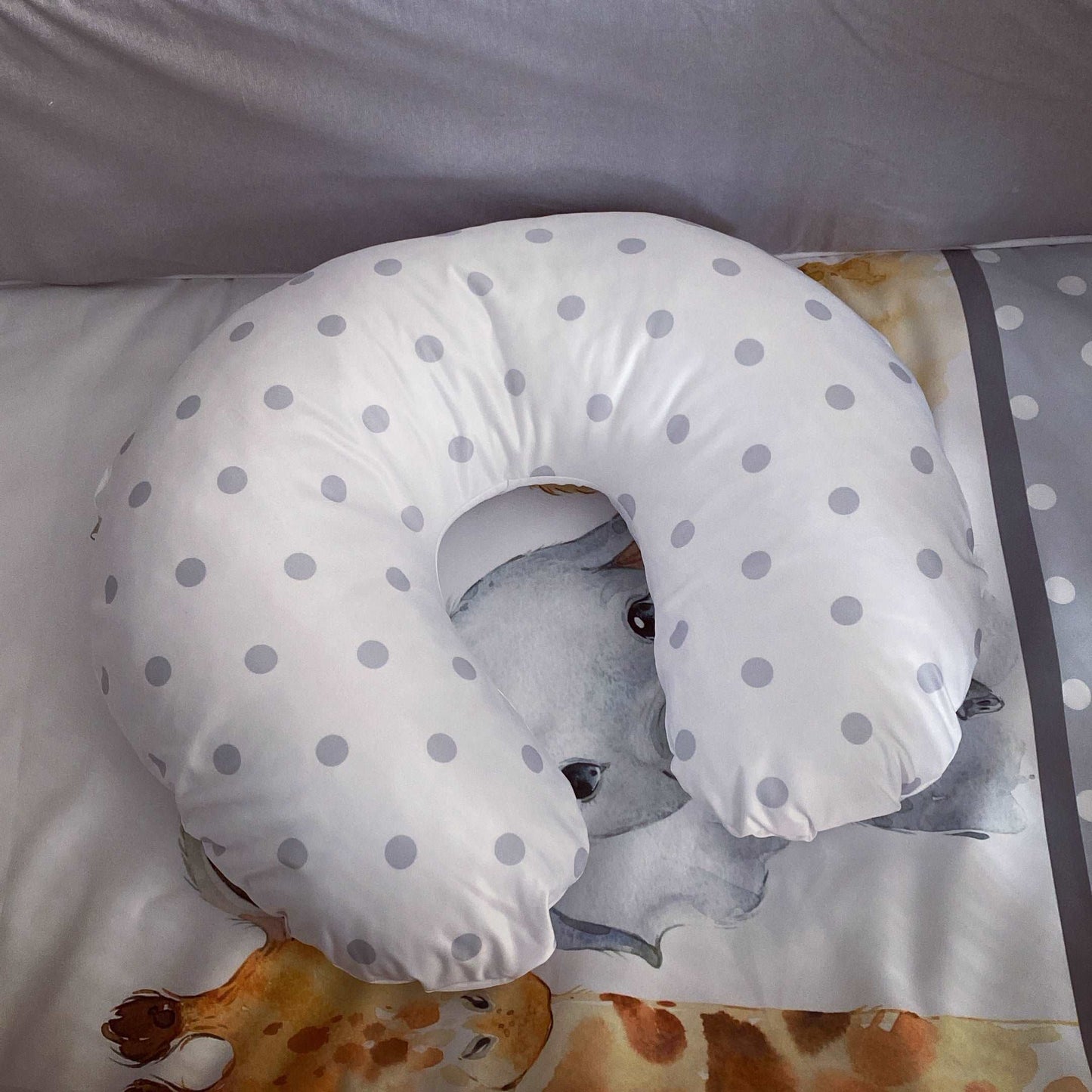 Cot Bedding - Grey Polka Safari Set 01