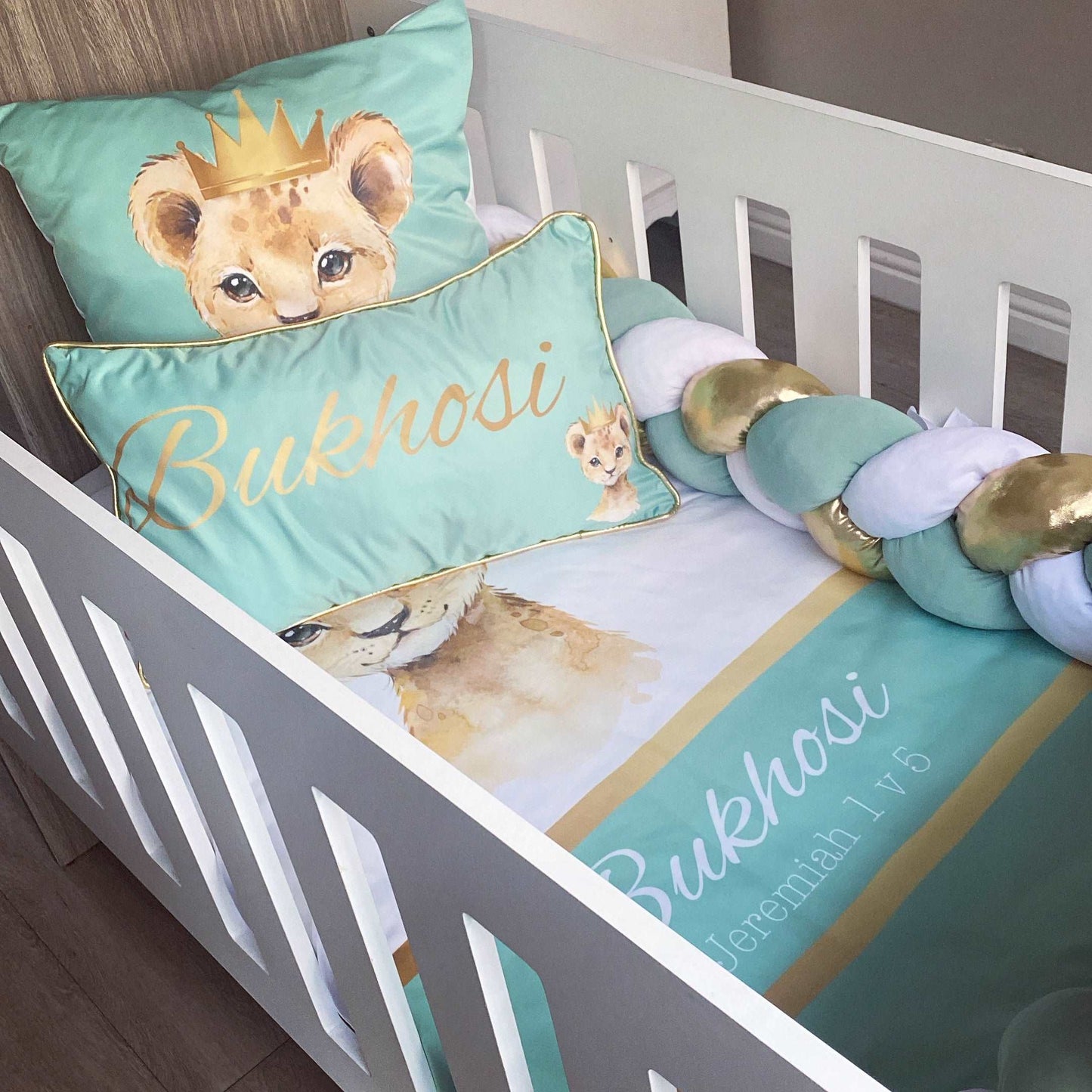 Cot Bedding - Mint Lion Set 01