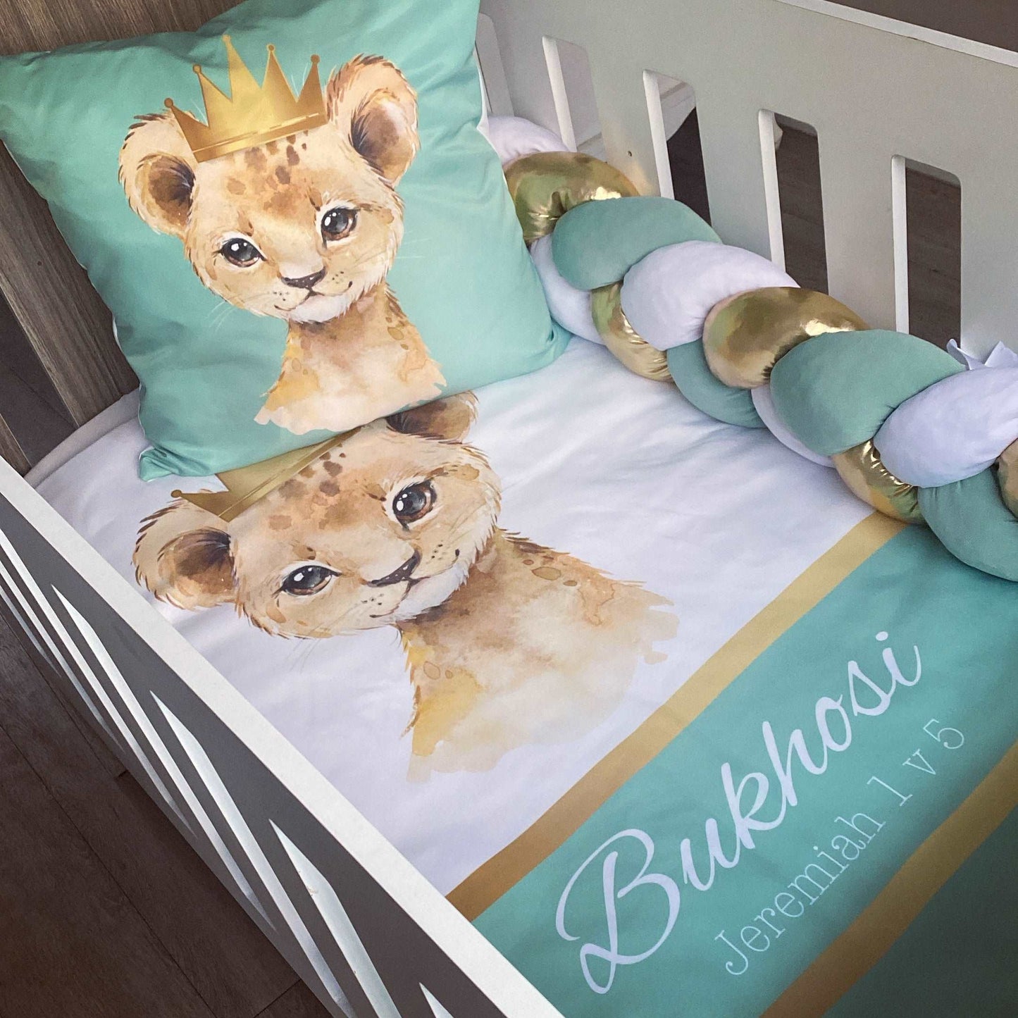 Cot Bedding - Mint Lion Set 01
