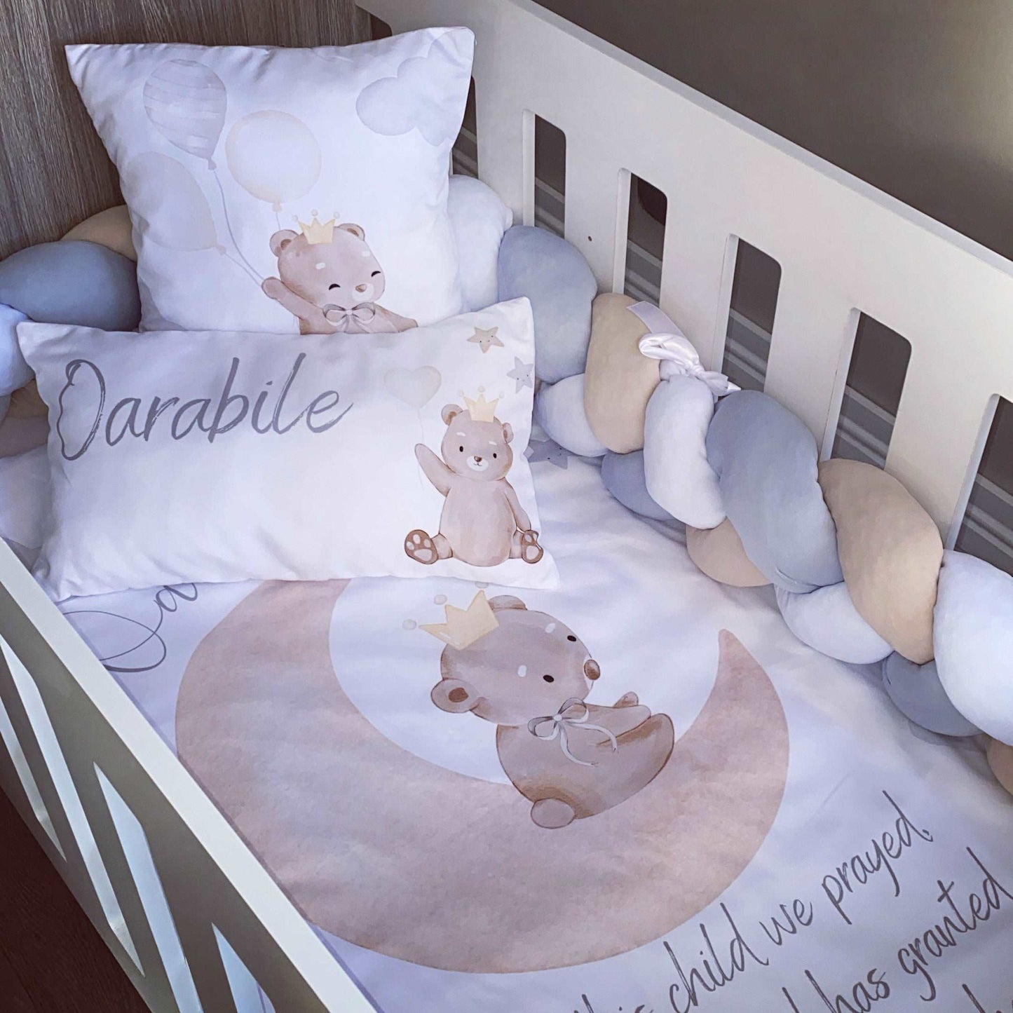 Cot Bedding - Grey Stone Bear Set 01