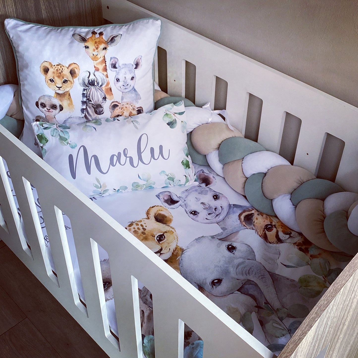 Cot Bedding - Sage Safari Set 02