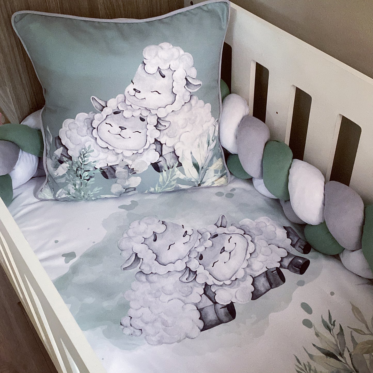 Cot Bedding - Sage Sheep Set 01