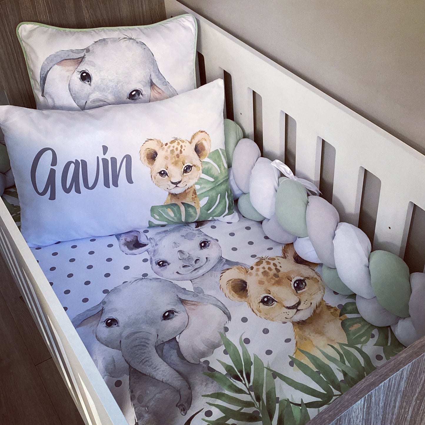 Cot Bedding - Sage Safari Set 05