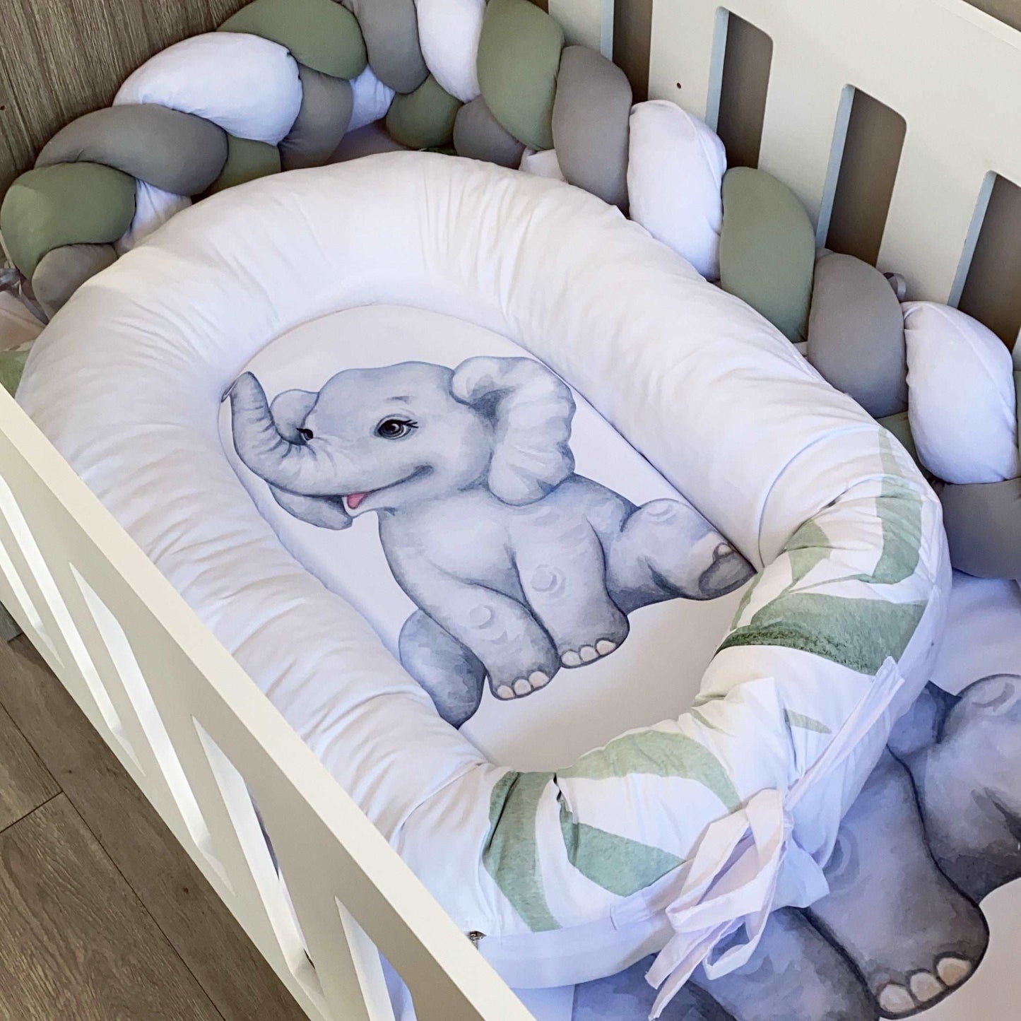 Cot Bedding - Sage Elephant Set 01