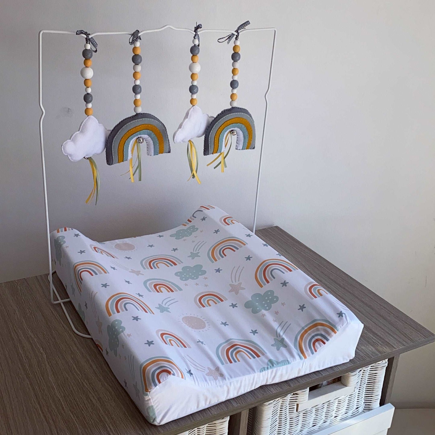 Cot Bedding - Mustard Sage Rainbow Set