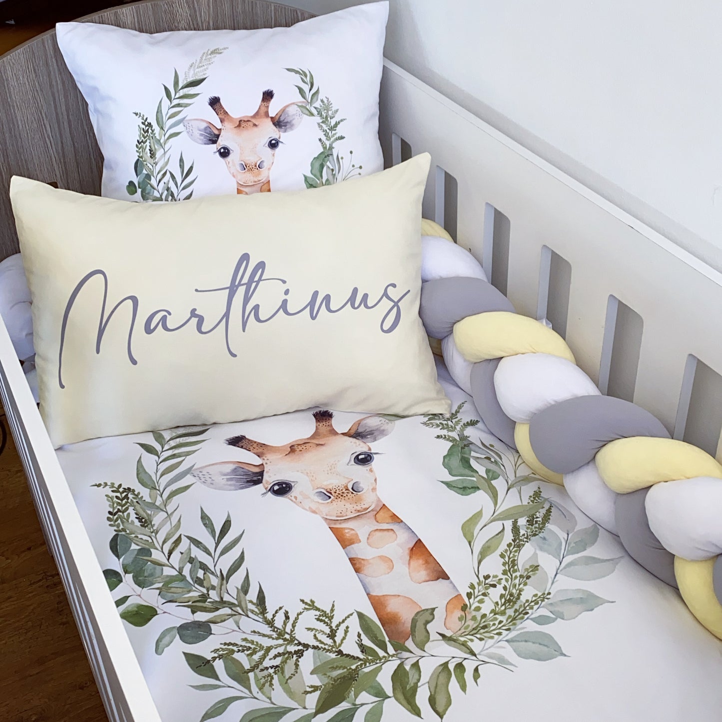 Cot Bedding - Yellow Grey Giraffe Set 02