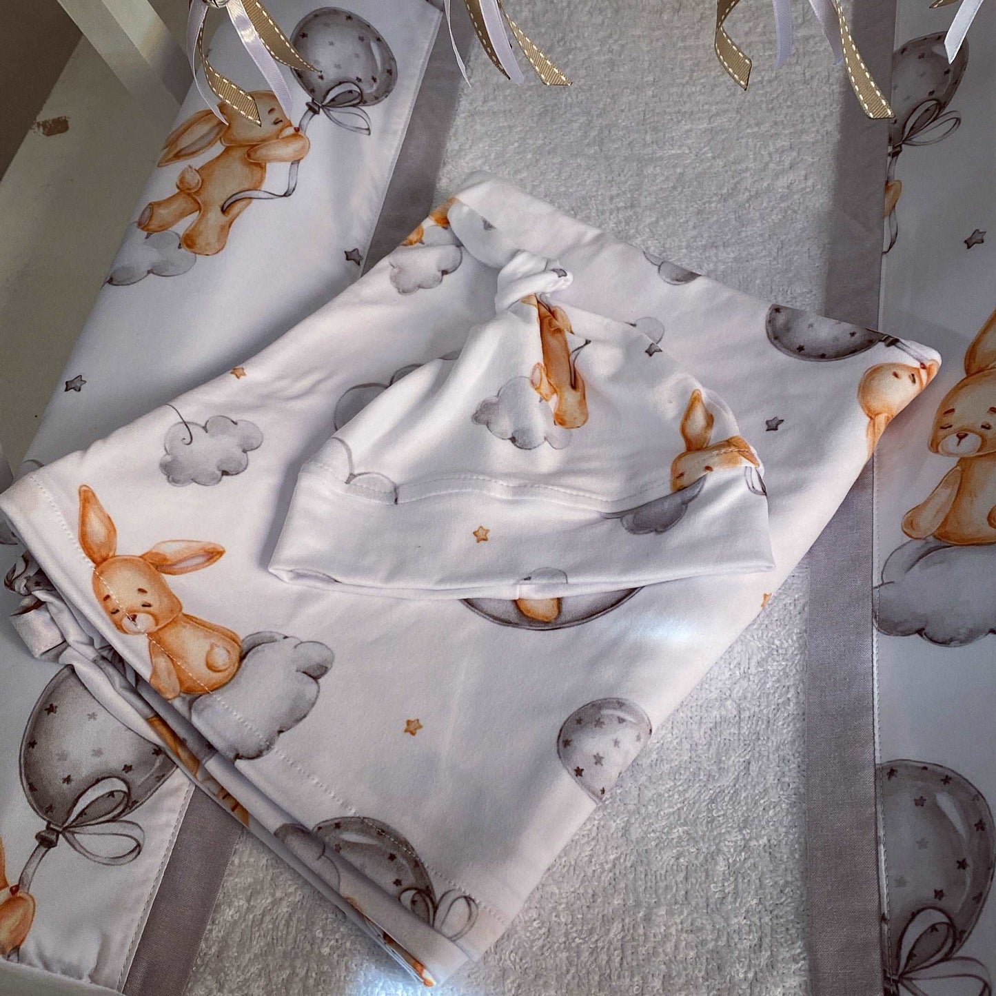Cot Bedding - Grey Bunny Set 01