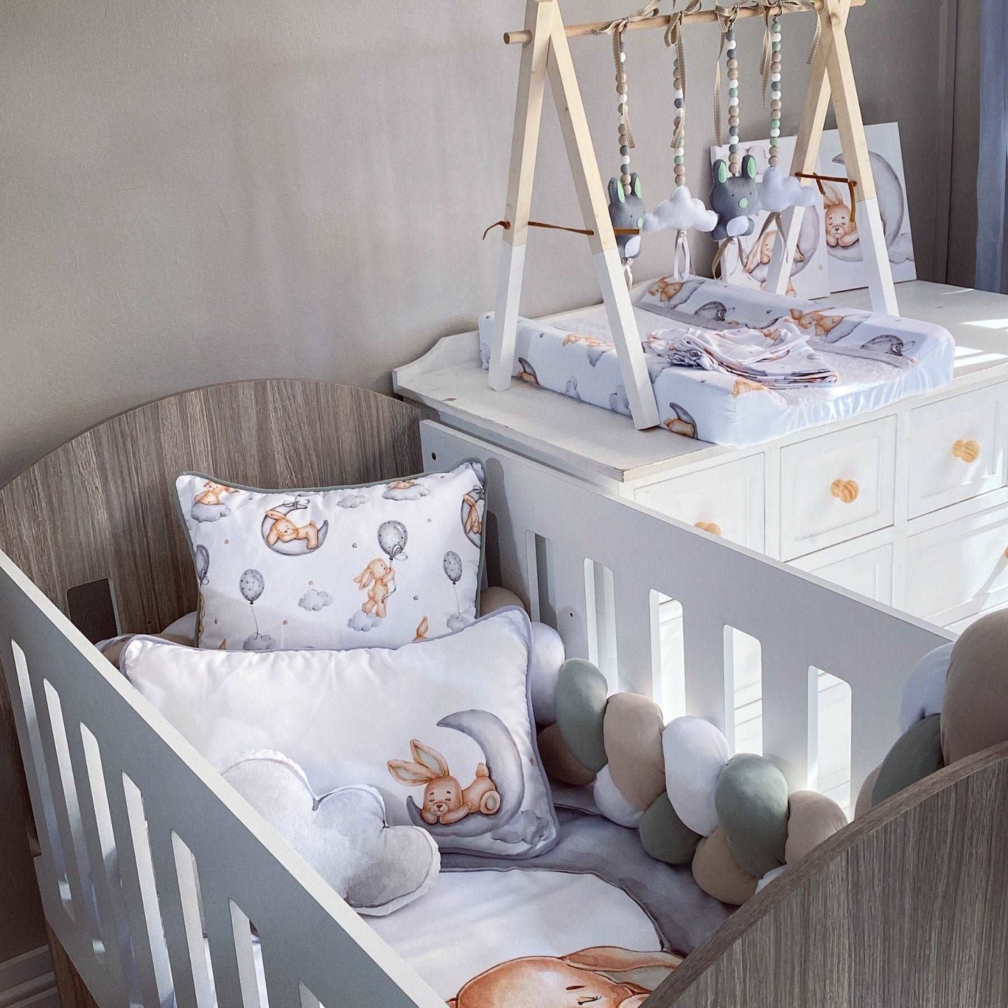 Cot Bedding - Grey Bunny Set 01