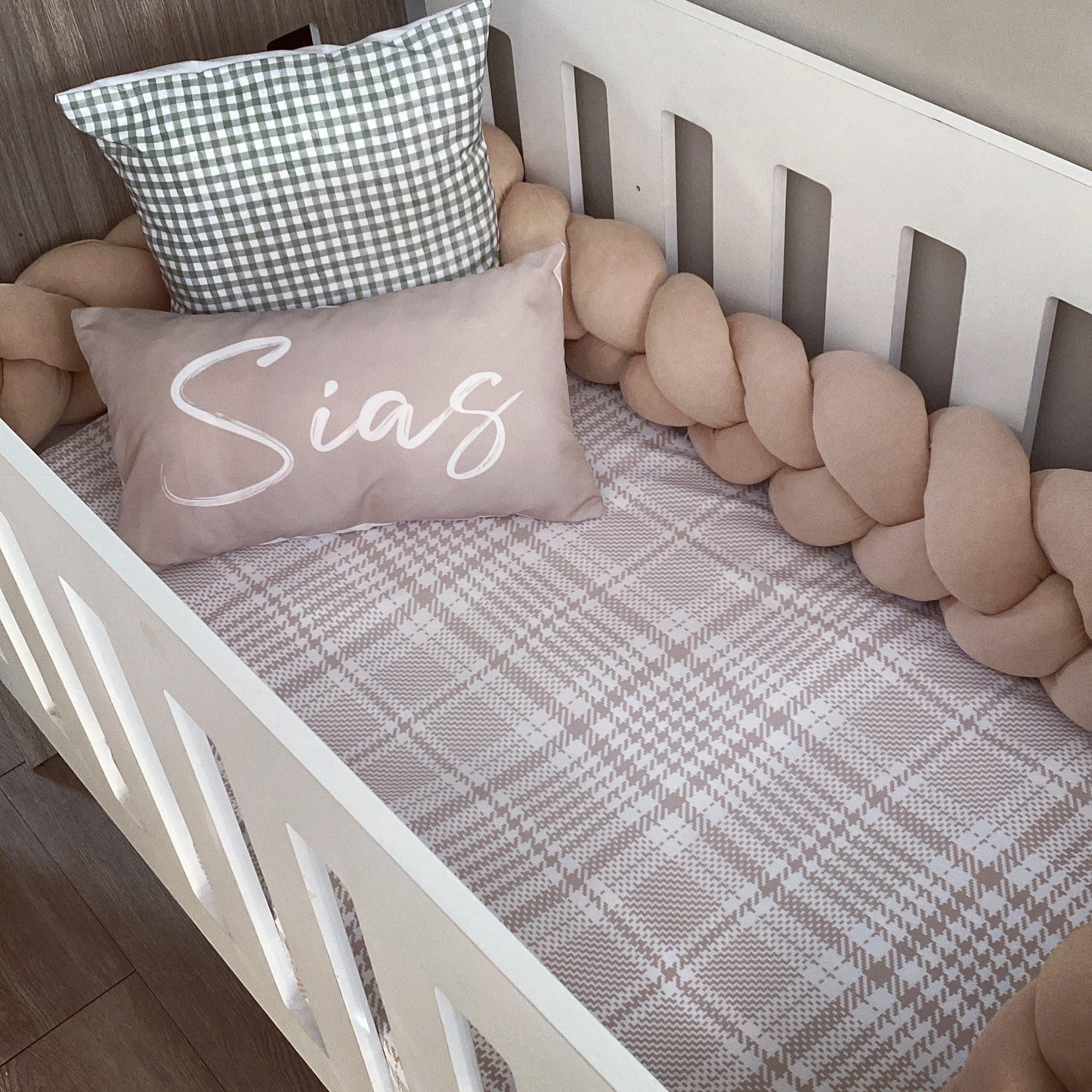 Cot Bedding - Stone Gingham Set 01