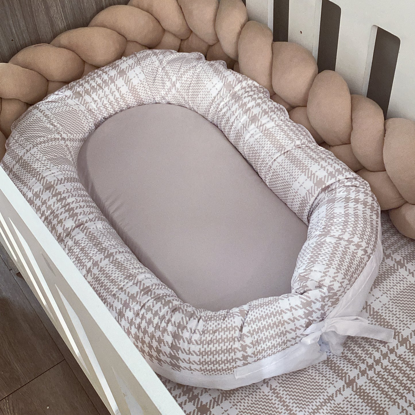 Cot Bedding - Stone Gingham Set 01