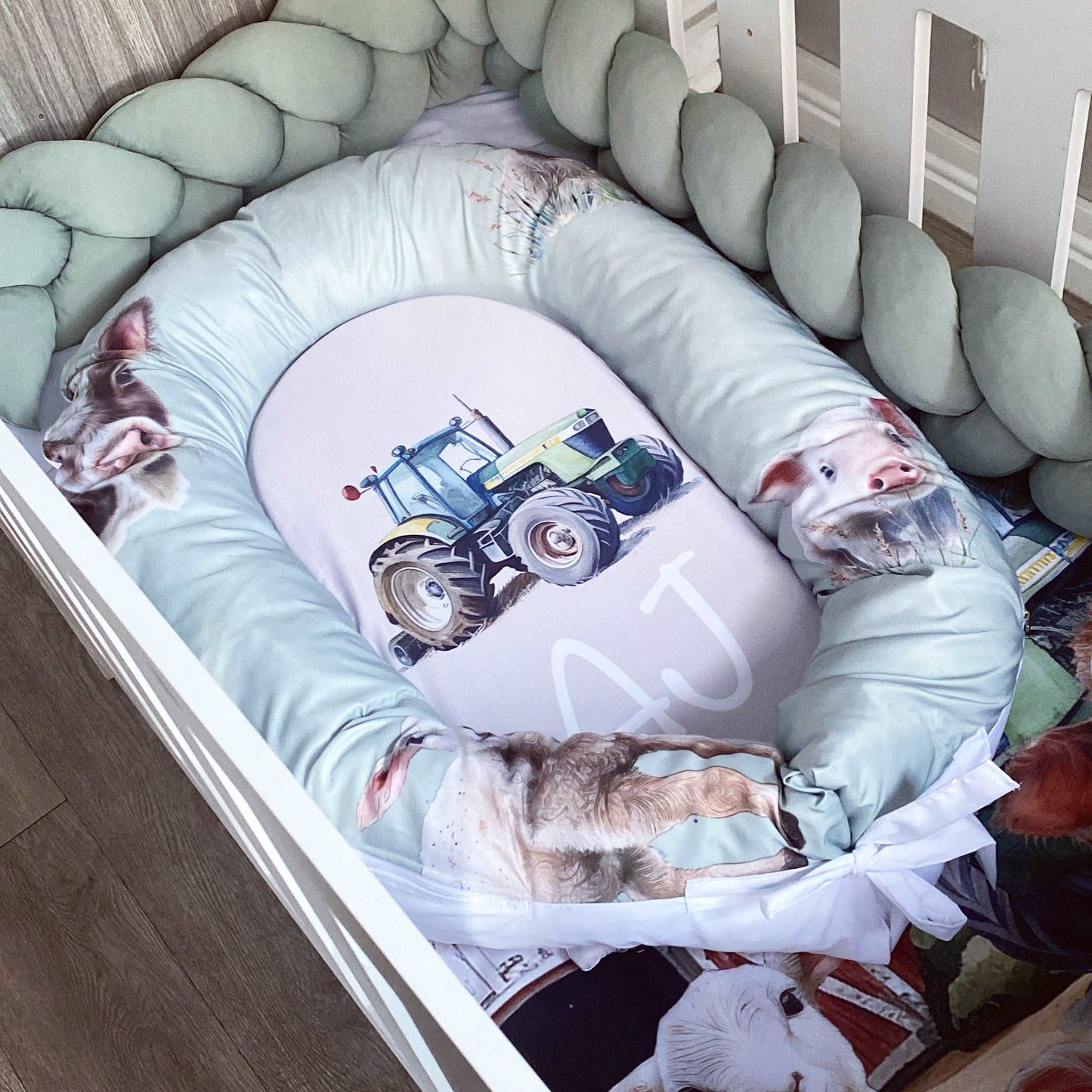 Cot Bedding - On the Farm Sage Set 01
