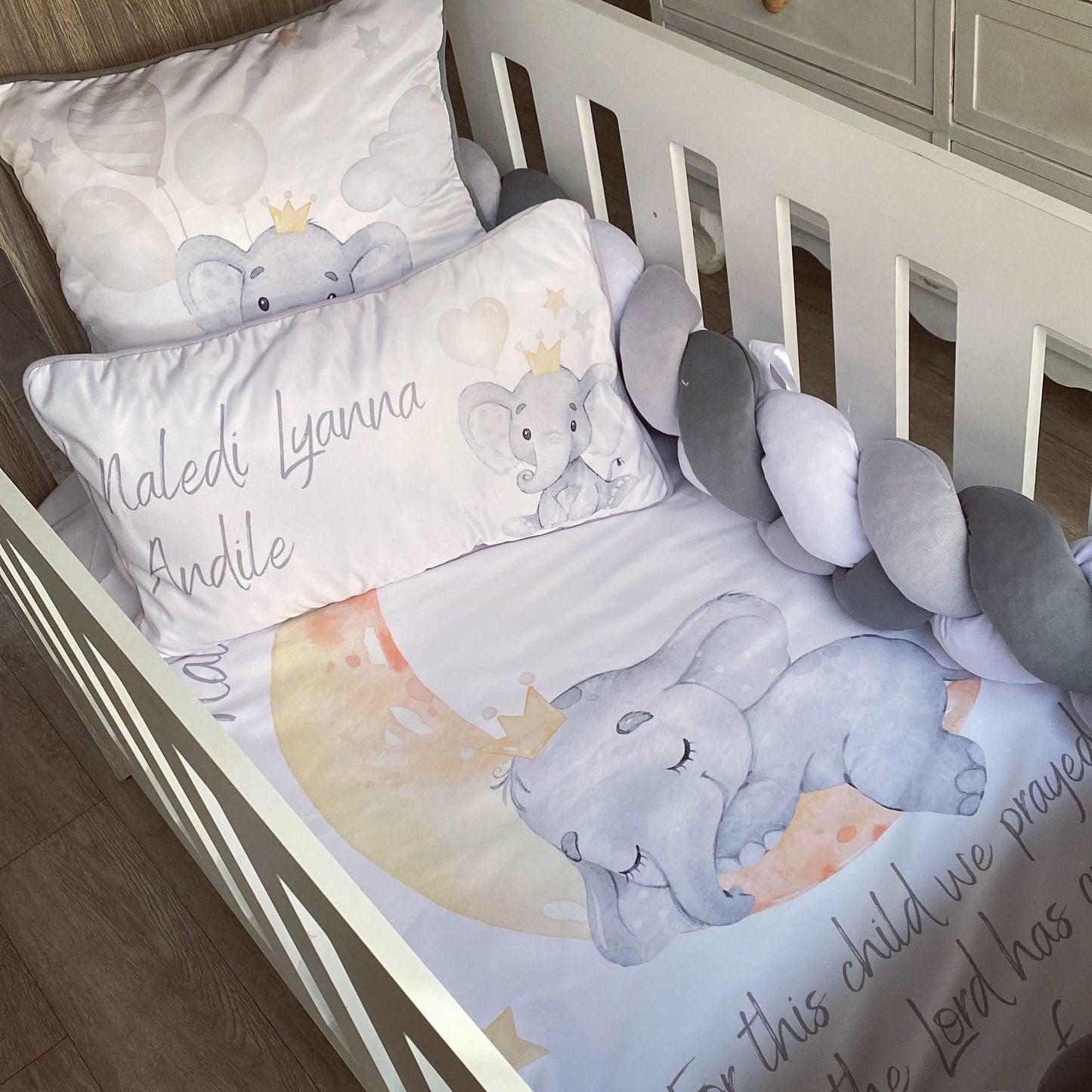 Cot Bedding - Grey Elephant Set 01
