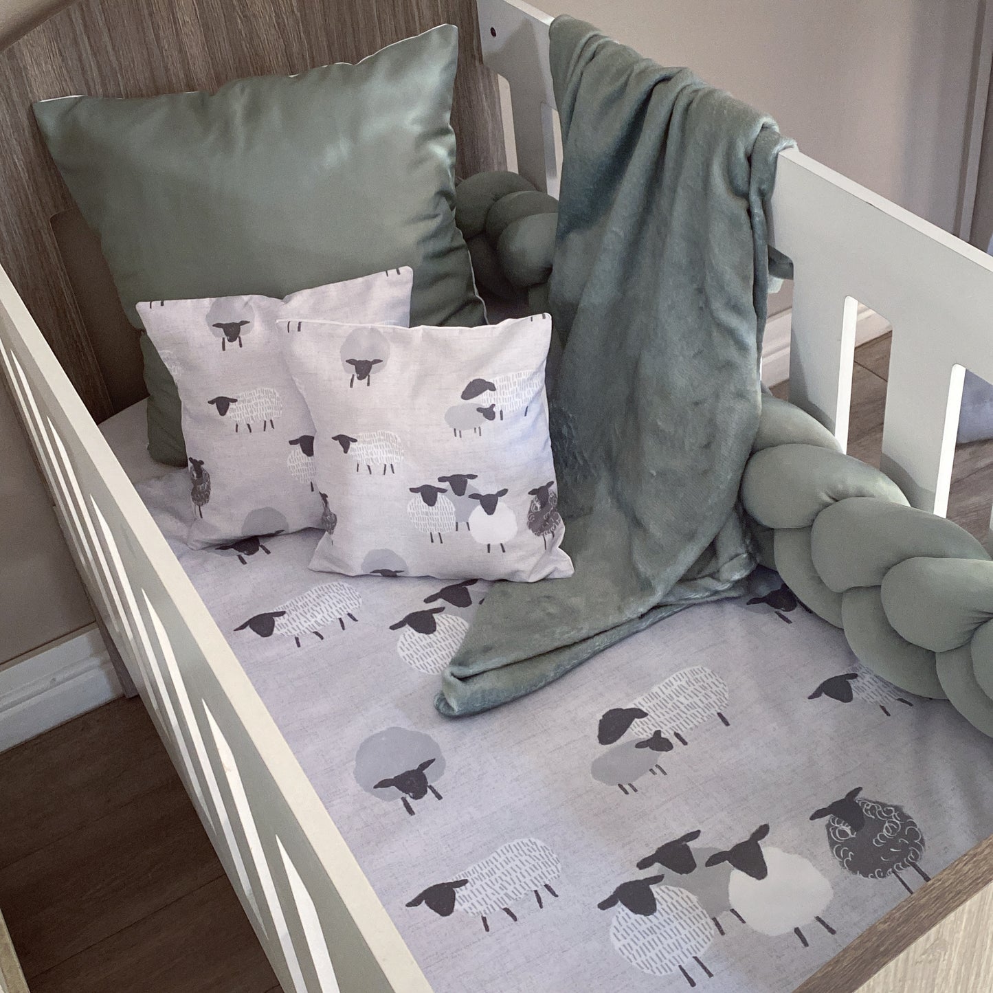Cot Bedding - Sage Sheep Set 02