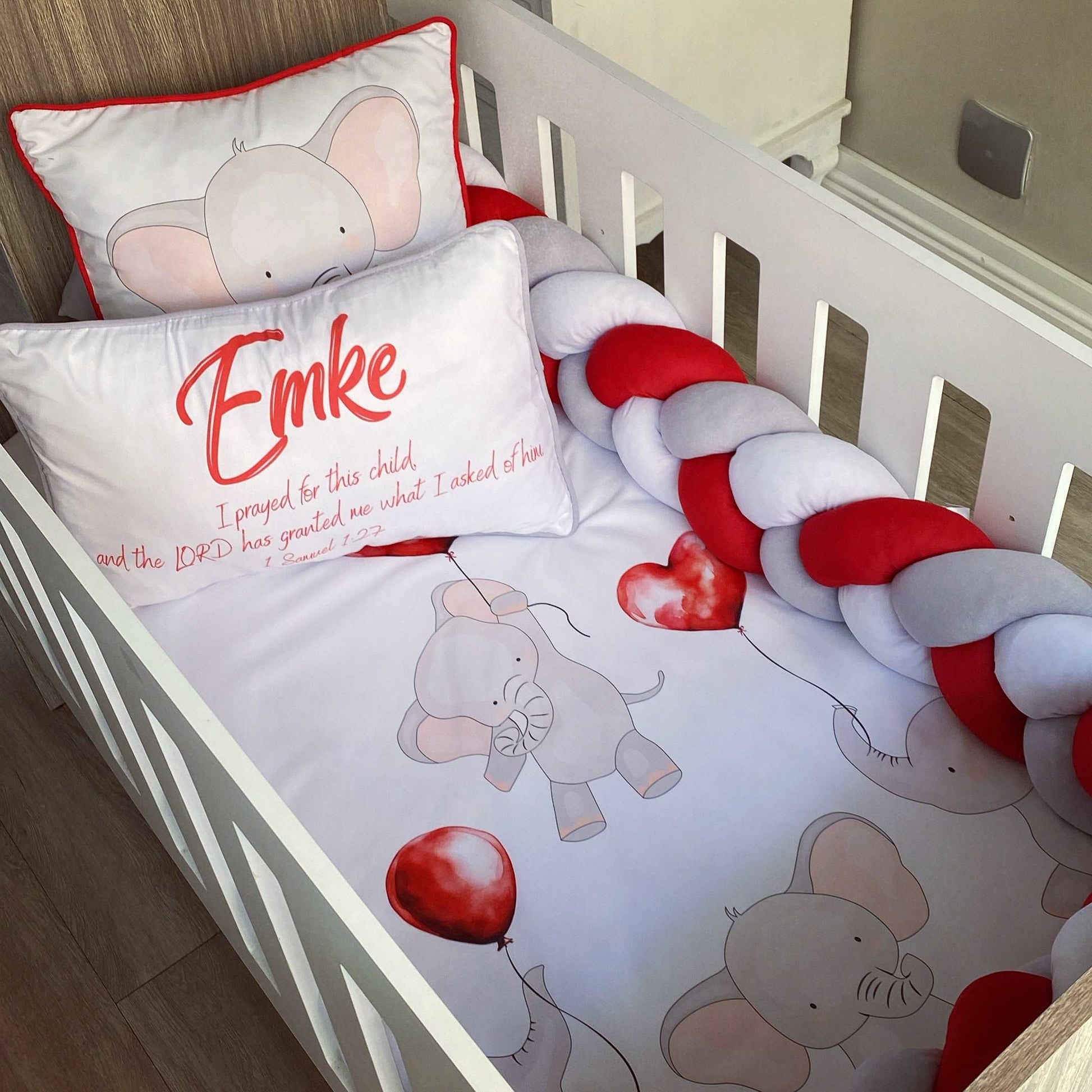 Cot Bedding - Red Elephant Set 01