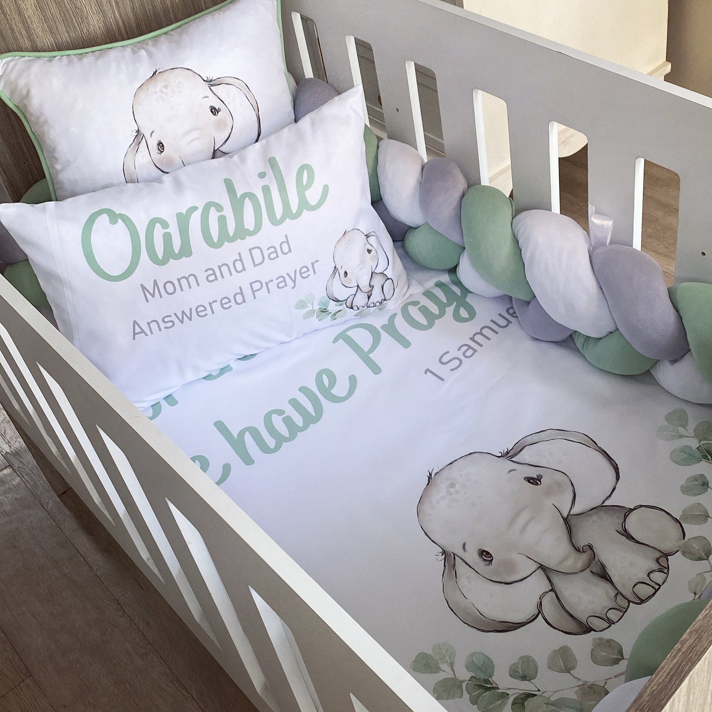 Cot Bedding - Sage Elephant Set 04