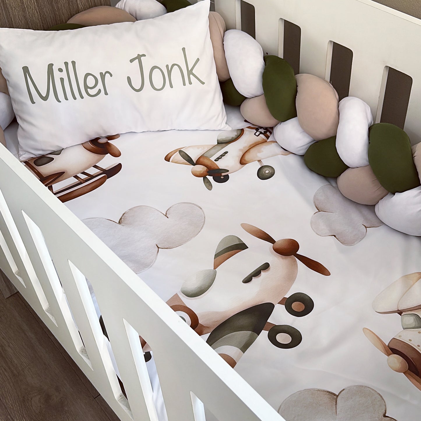 Cot Bedding - Green Stone Plane Set 01