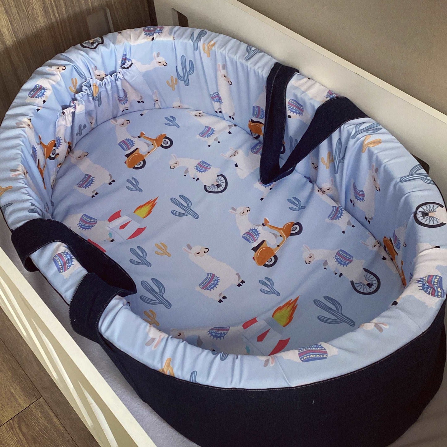 Carry Cot - Blue Llama
