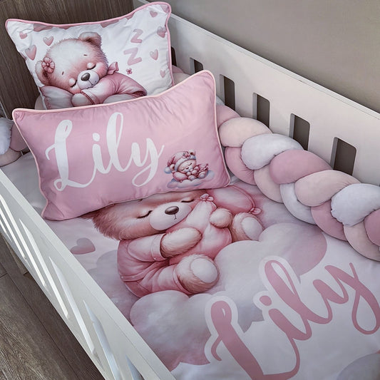 Cot Bedding - Pink Bear Set 04