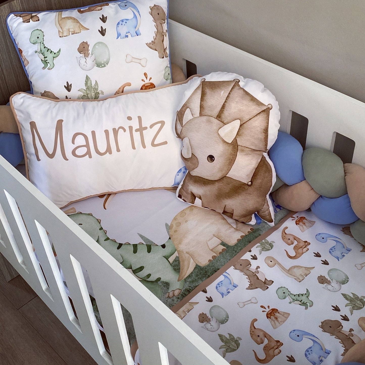 Cot Bedding - Blue Sage Dinosaur Set 01