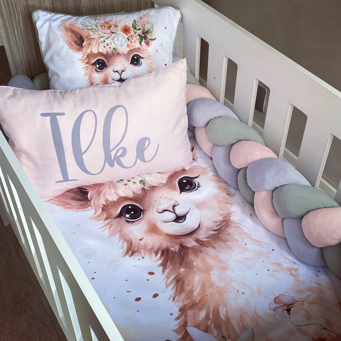 Cot Bedding - Coral Llama Set 01