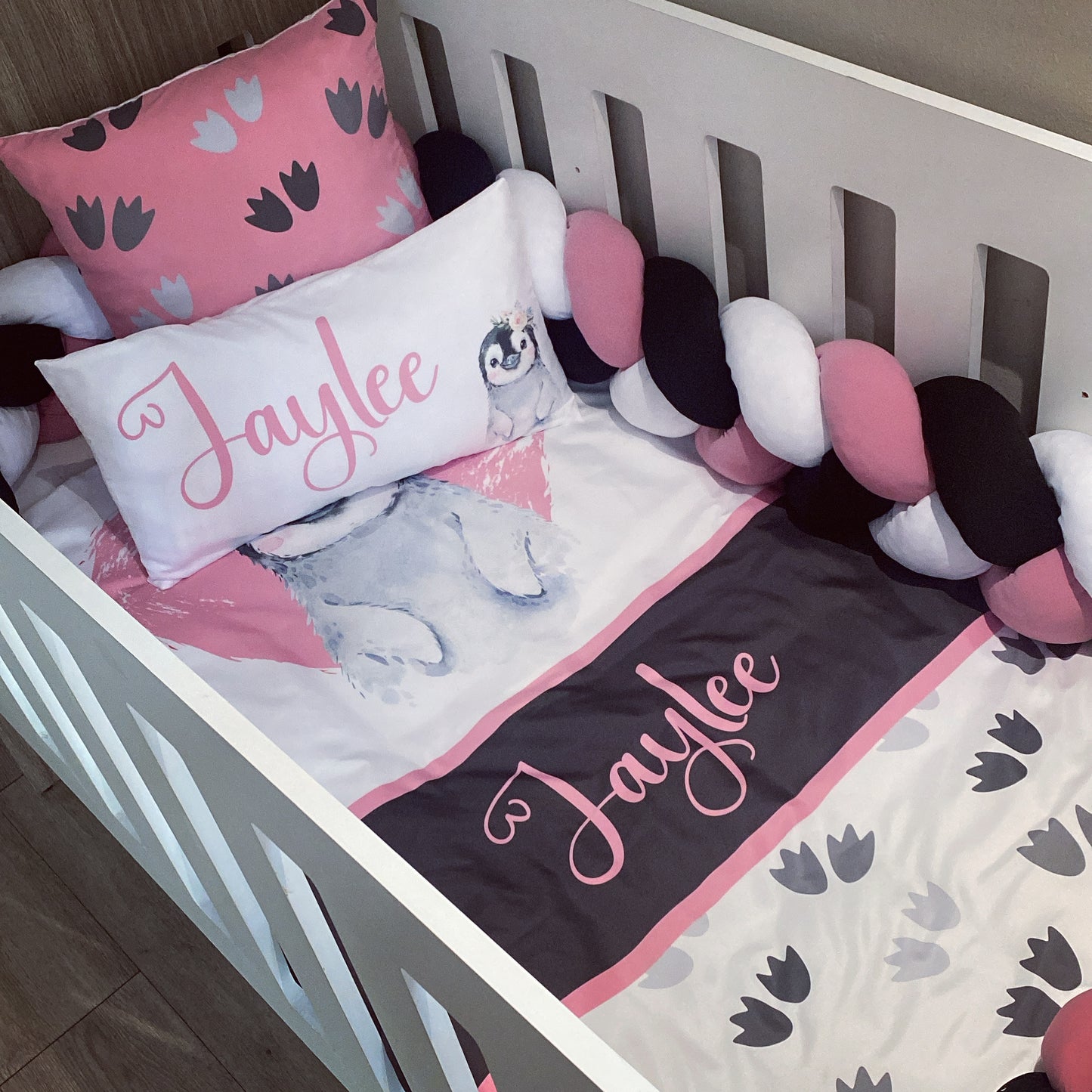 Cot Bedding - Pink Penguin Set 01
