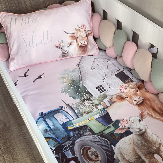 Cot Bedding - Pink Farm Set 03