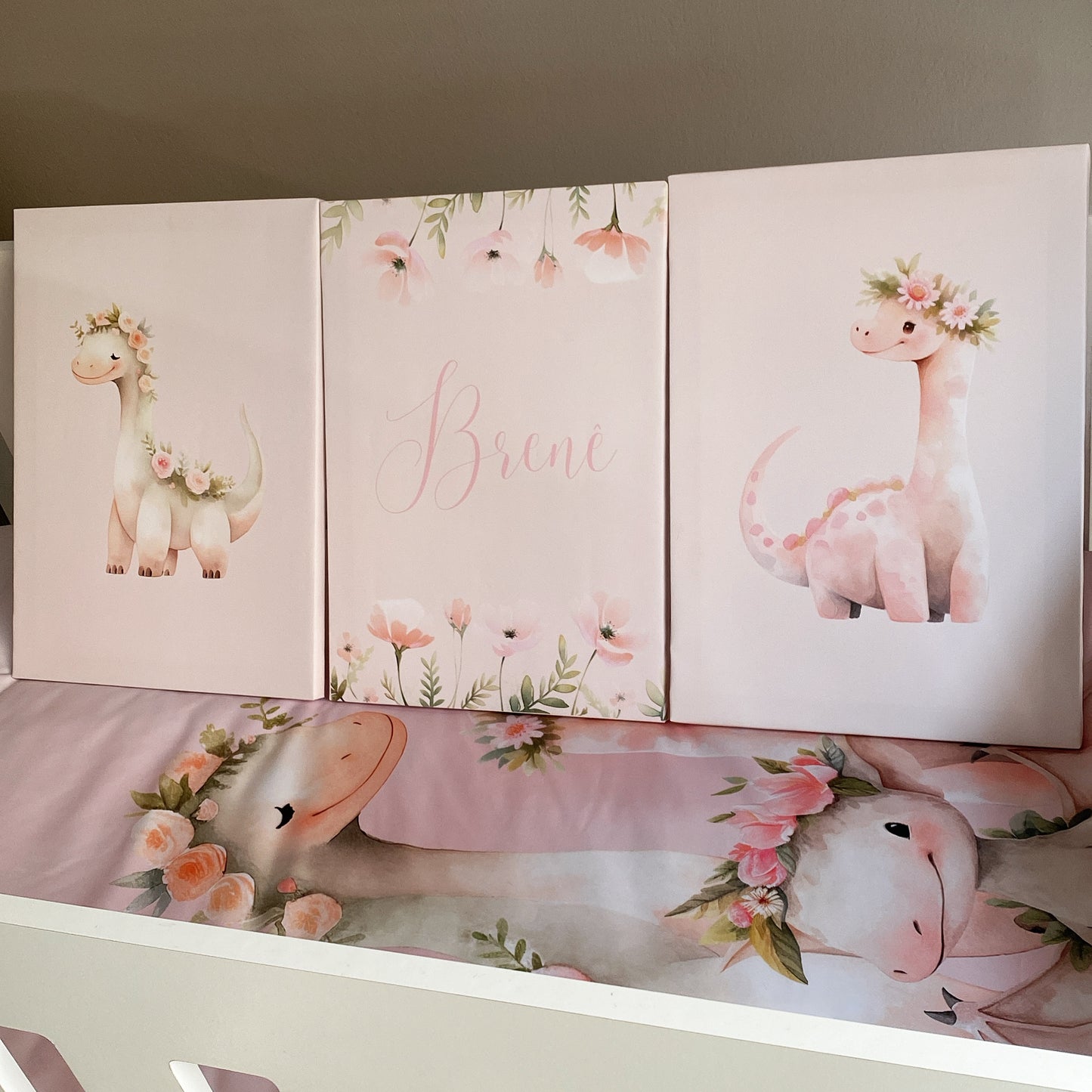 Cot Bedding - Pink Dinosaur Set 01