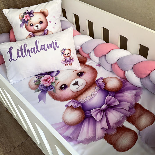 Cot Bedding - Purple Bear Set 01
