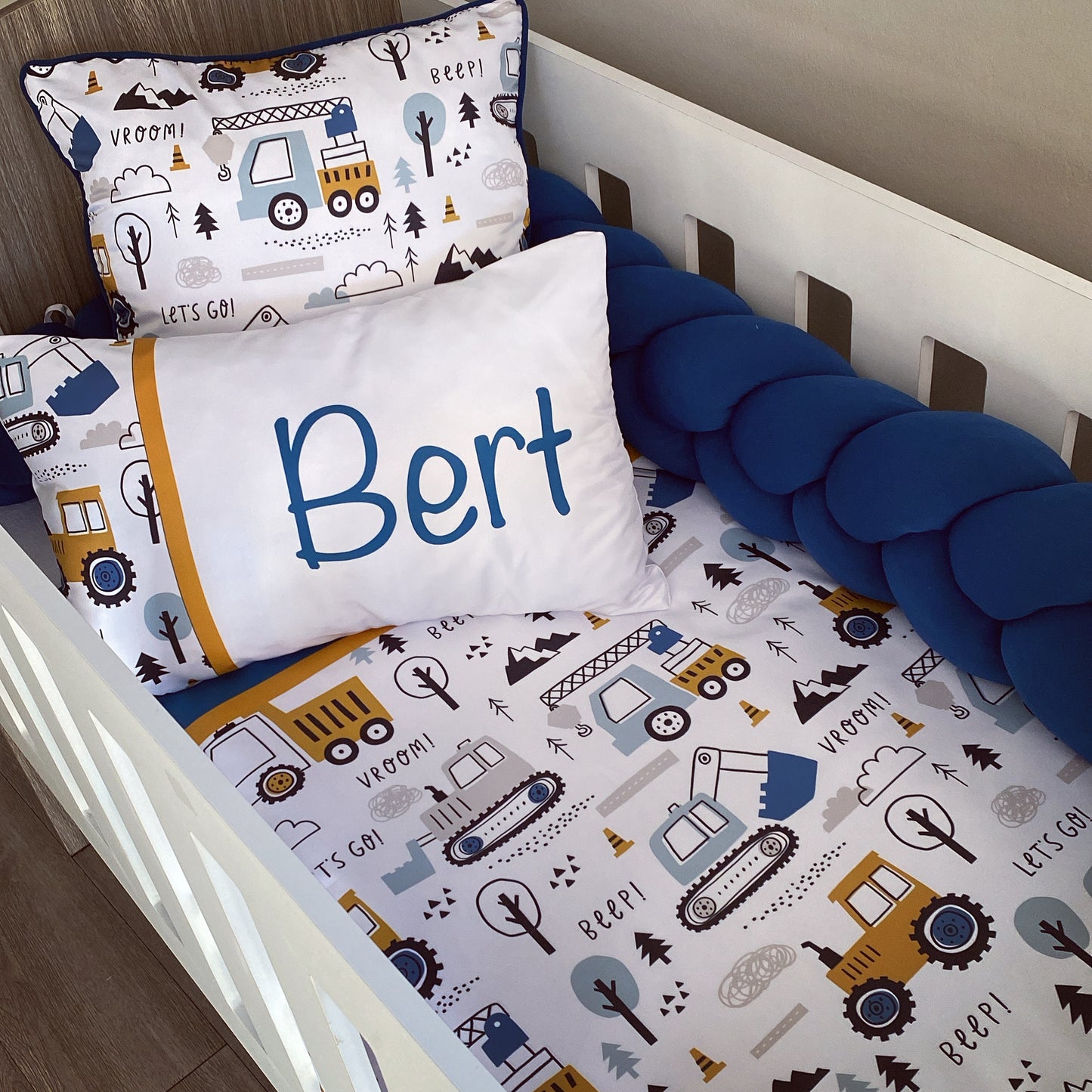 Cot Bedding - Dark Blue Construction Set 01