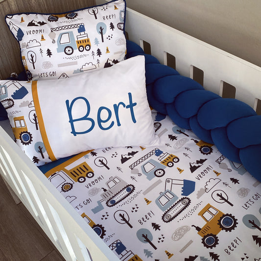 Cot Bedding - Dark Blue Construction Set 01