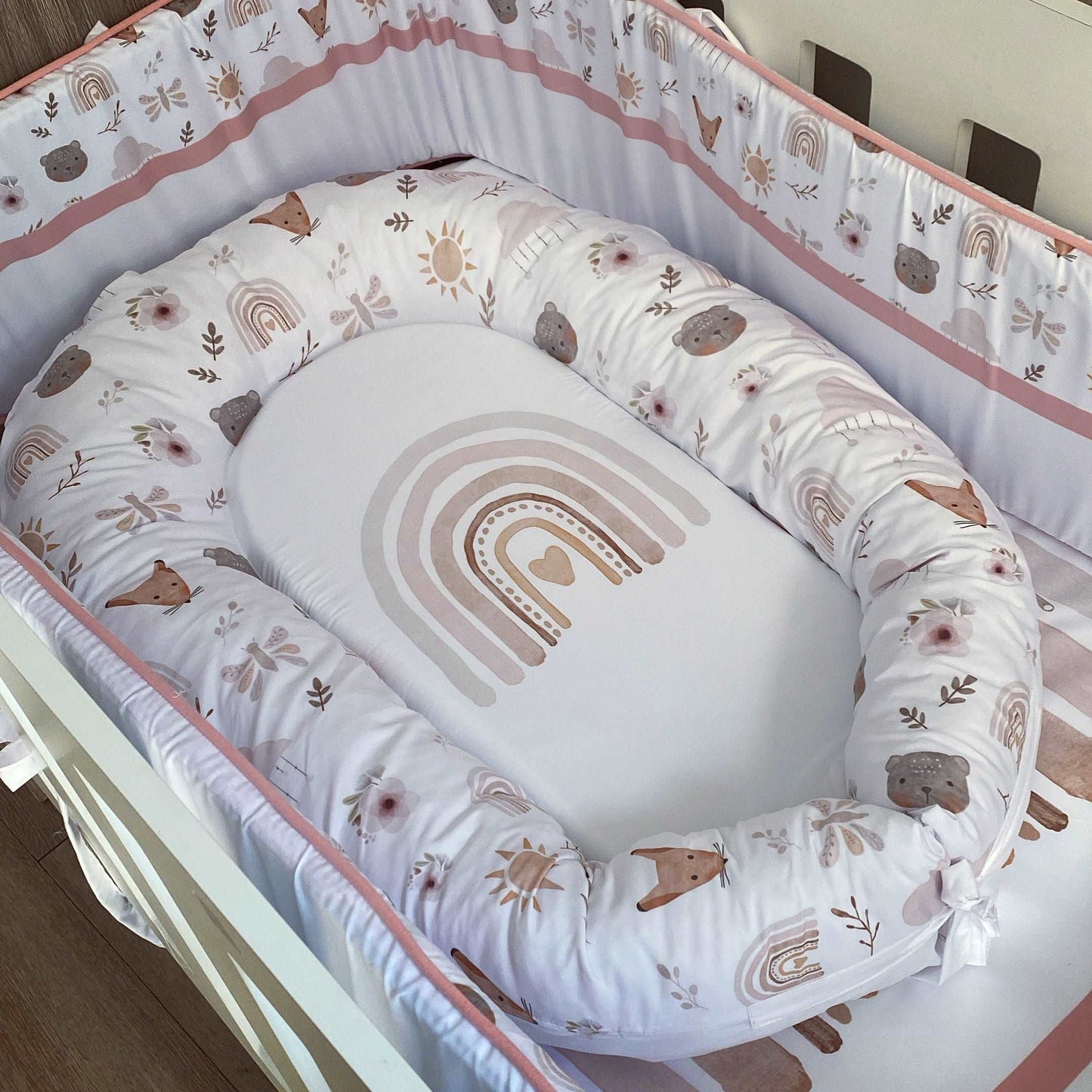 Cot Bedding - Pink Boho Rainbow Set 01