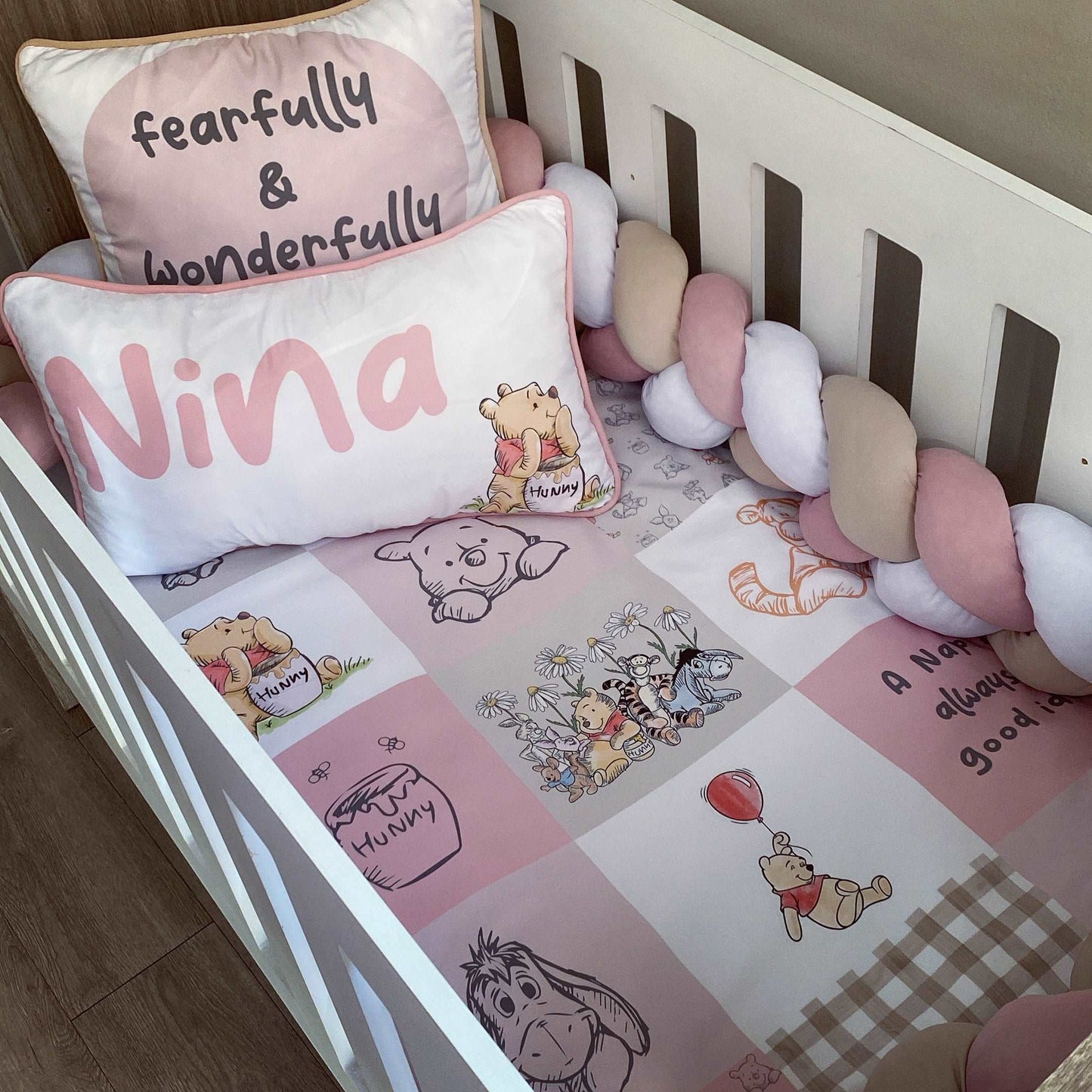 Cot Bedding - Pink Winnie the Pooh Set 01