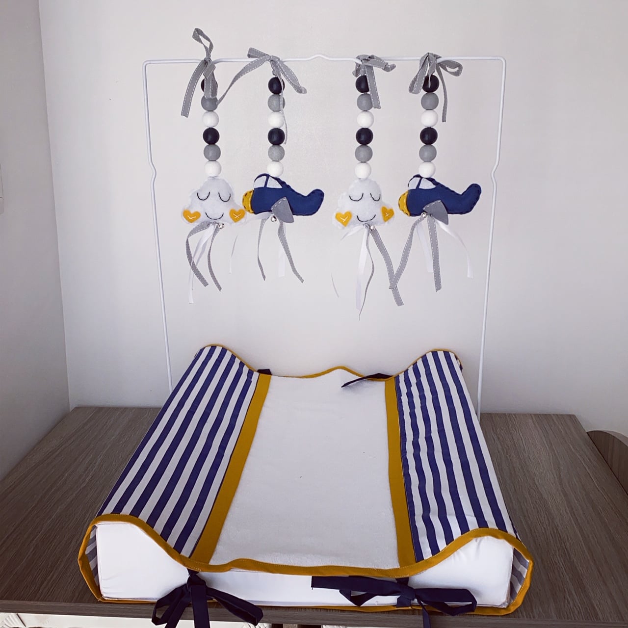 Cot Bedding - Navy Mustard Plane Set 2