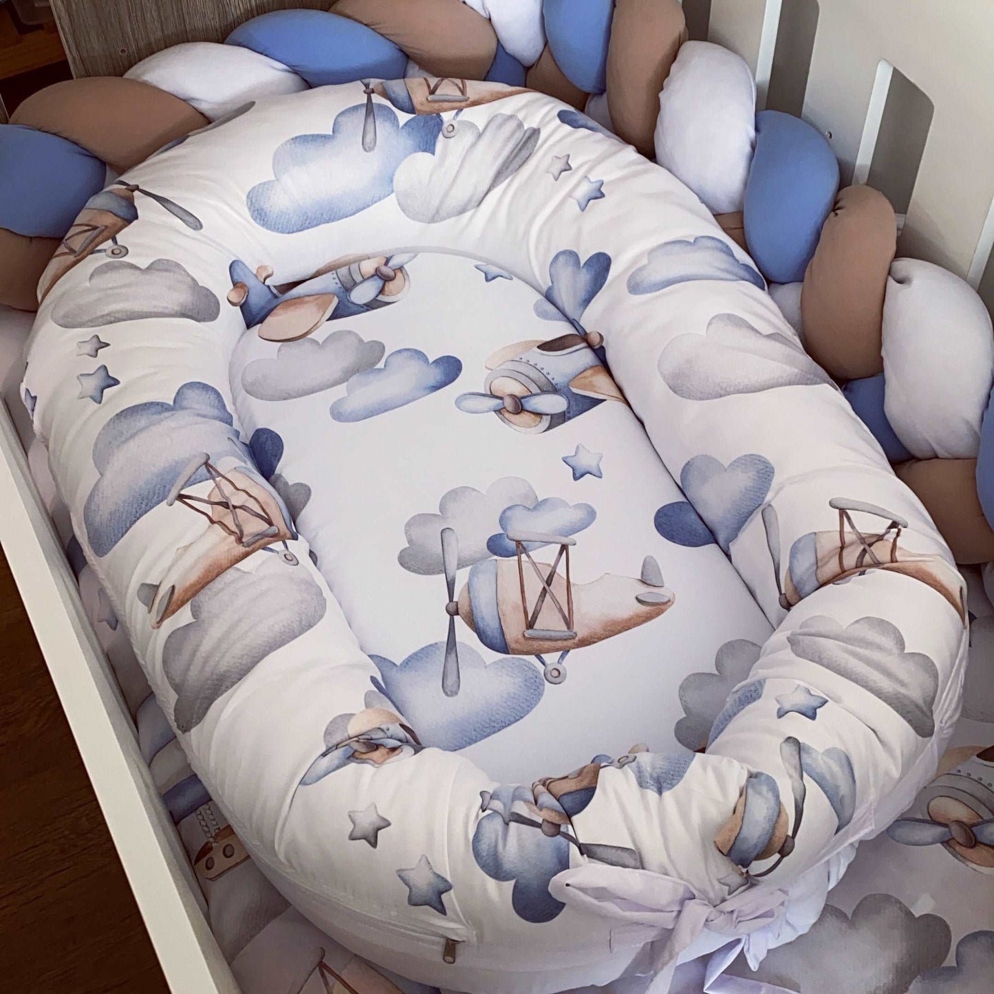 Cot Bedding - Blue Stone Plane Set