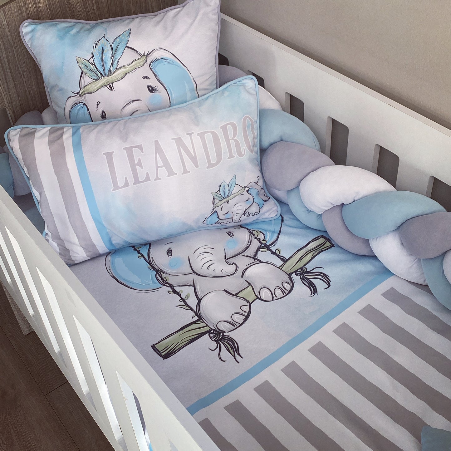 Cot Bedding - Blue Elephant Set 03