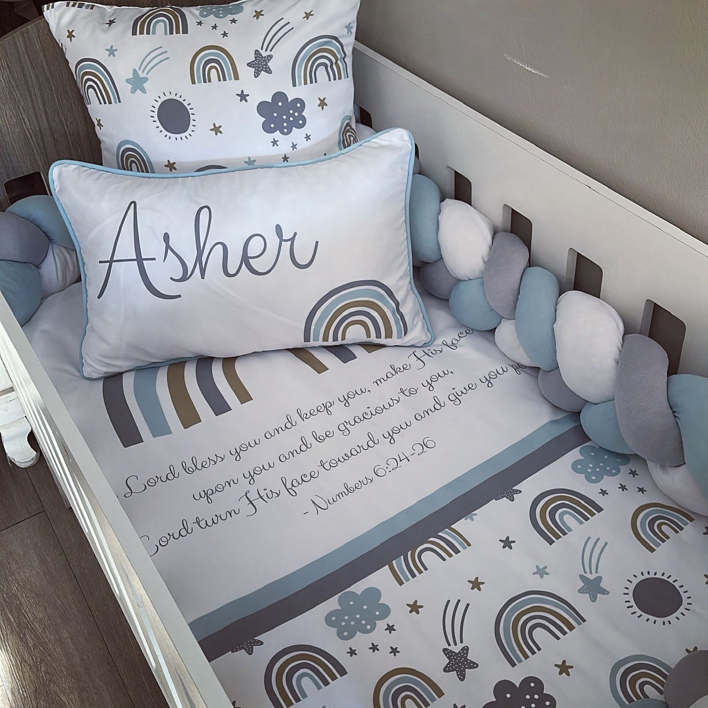 Cot Bedding - Blue Rainbow 04