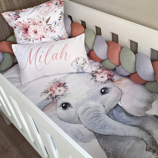 Cot Bedding - Pink Flower Elephant Set 03