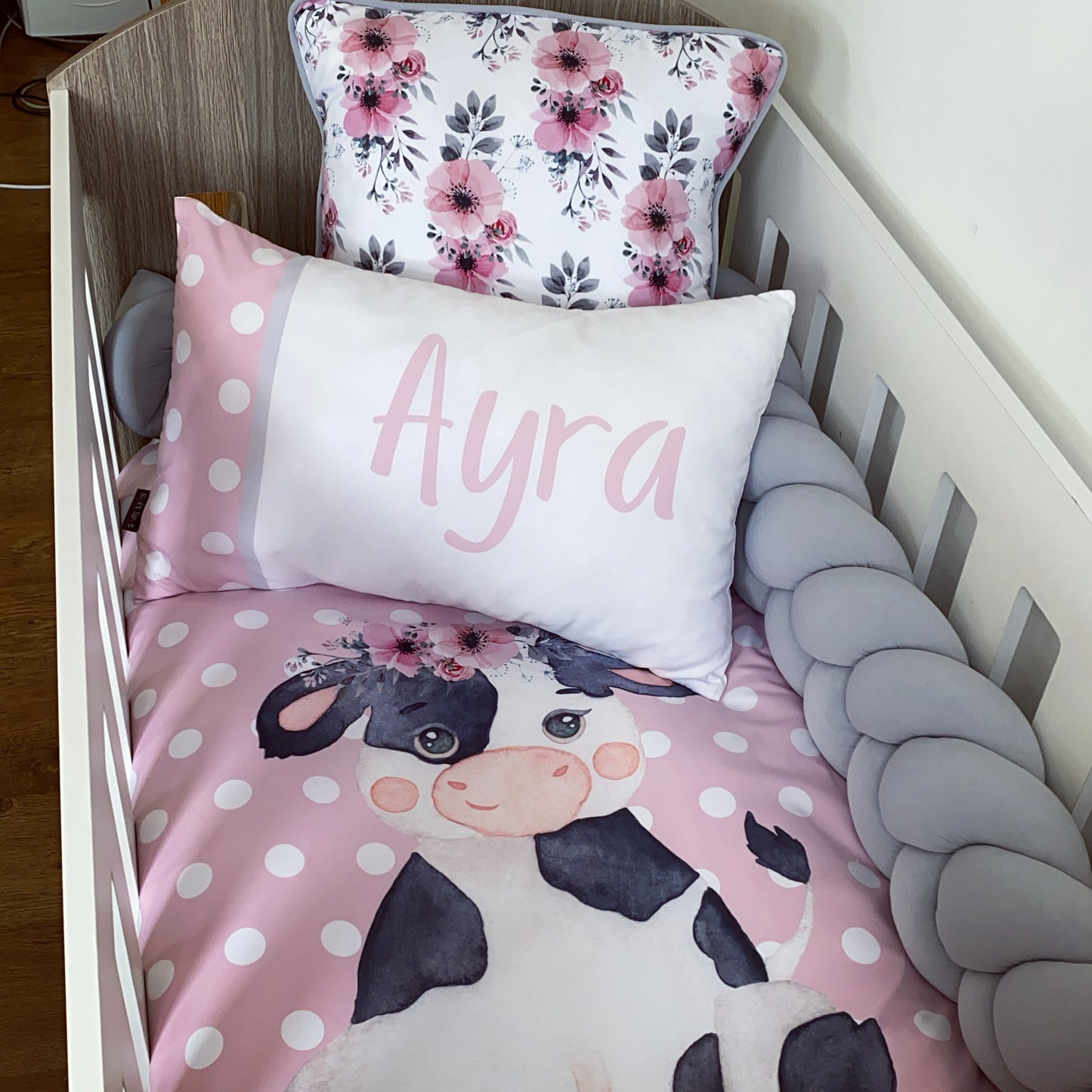Cot Bedding - Coral Cow Set 02