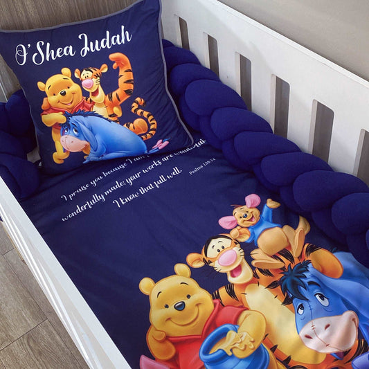 Cot Bedding - Navy Pooh Bear Set
