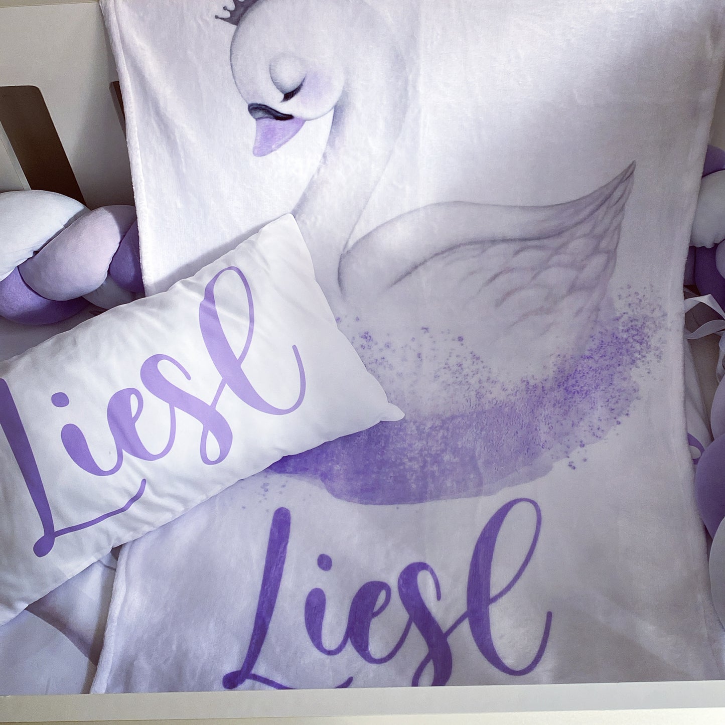 Cot Bedding - Purple Swan Set 01
