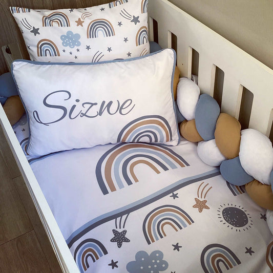 Cot Bedding - Blue Stone Rainbow Delight Set