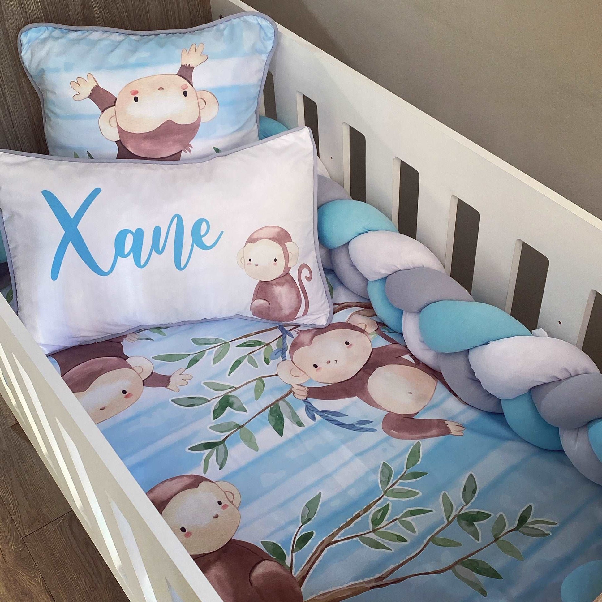 Cot Bedding - Blue Monkey Set