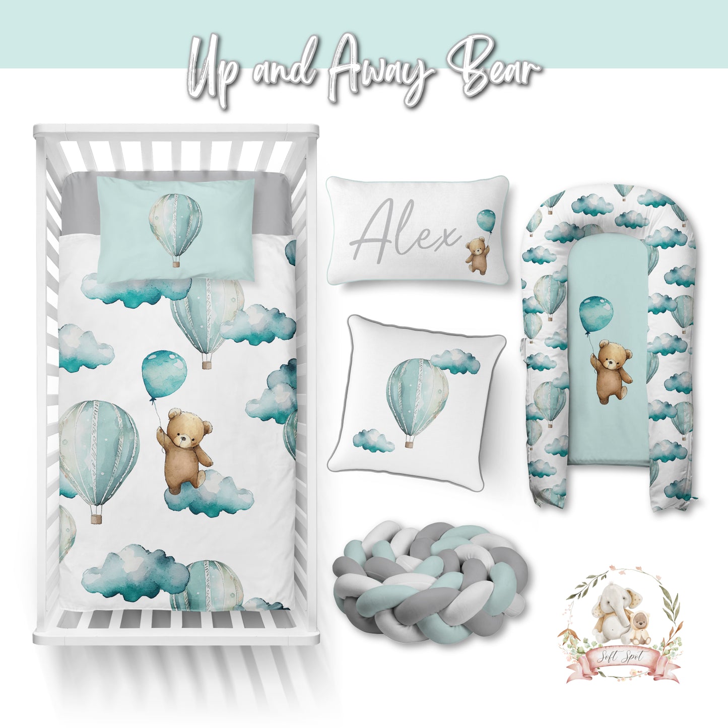 Cot Bedding - Up and Away Bear Set 01