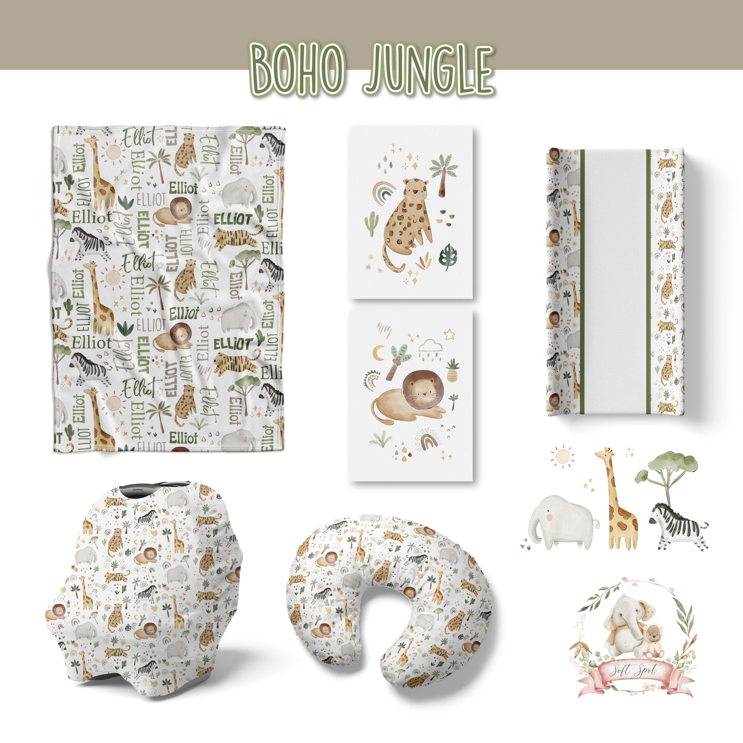 Cot Bedding - Sage Safari Set 09