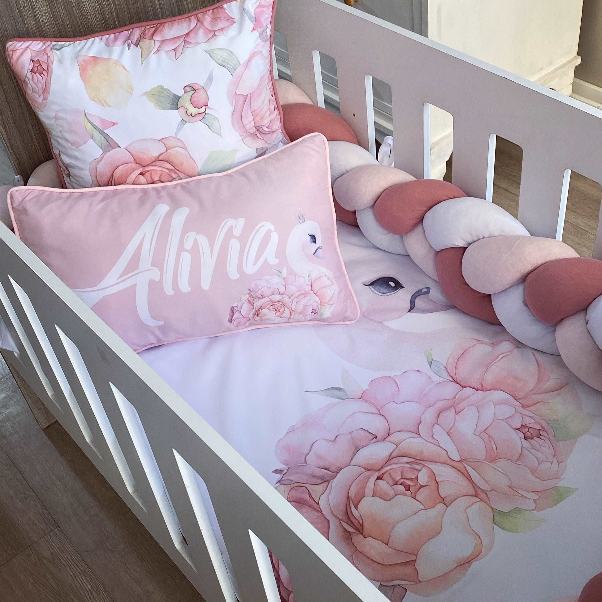 Cot Bedding - Pink Swan Set 01
