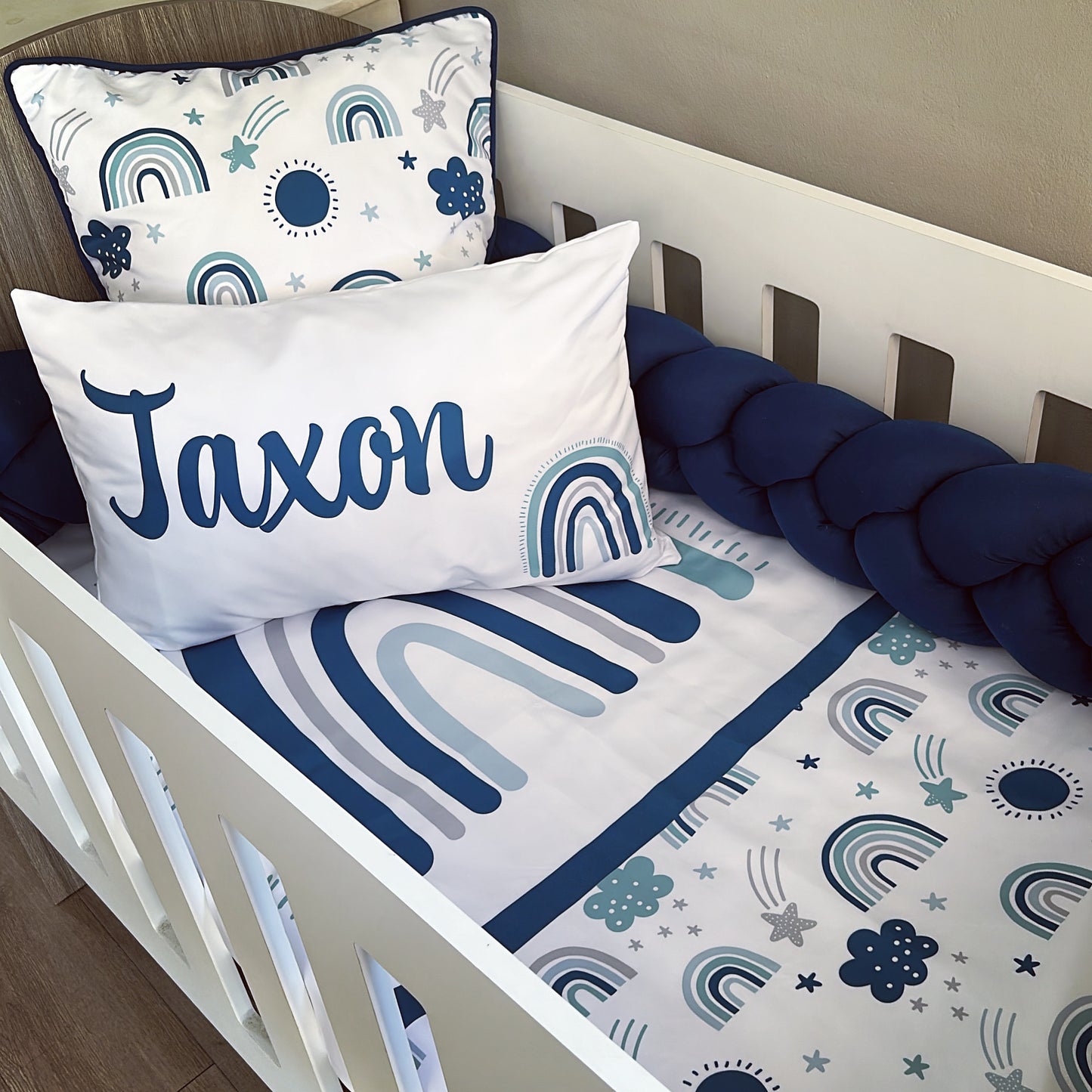 Cot Bedding - Blue Rainbow 01