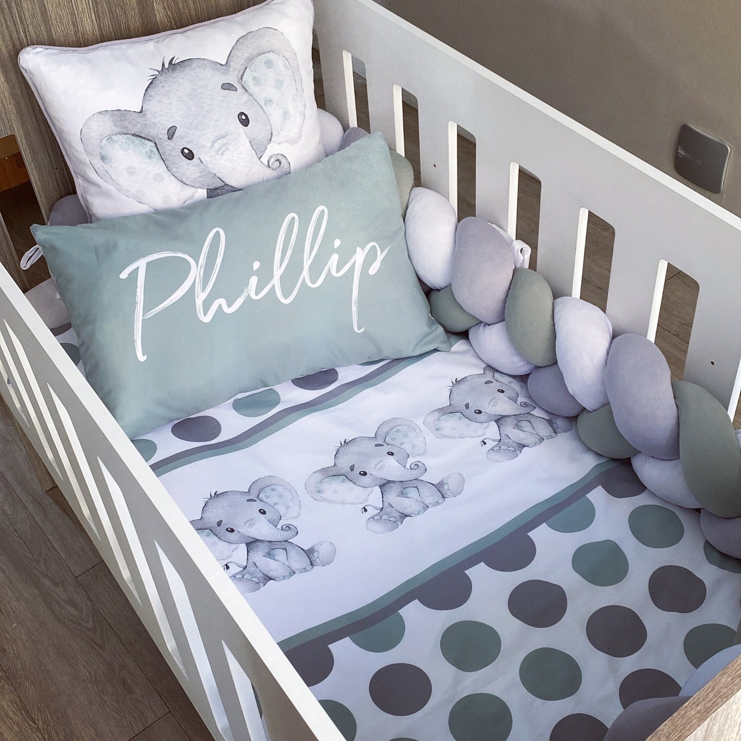 Cot Bedding - Sage Elephant Set 07