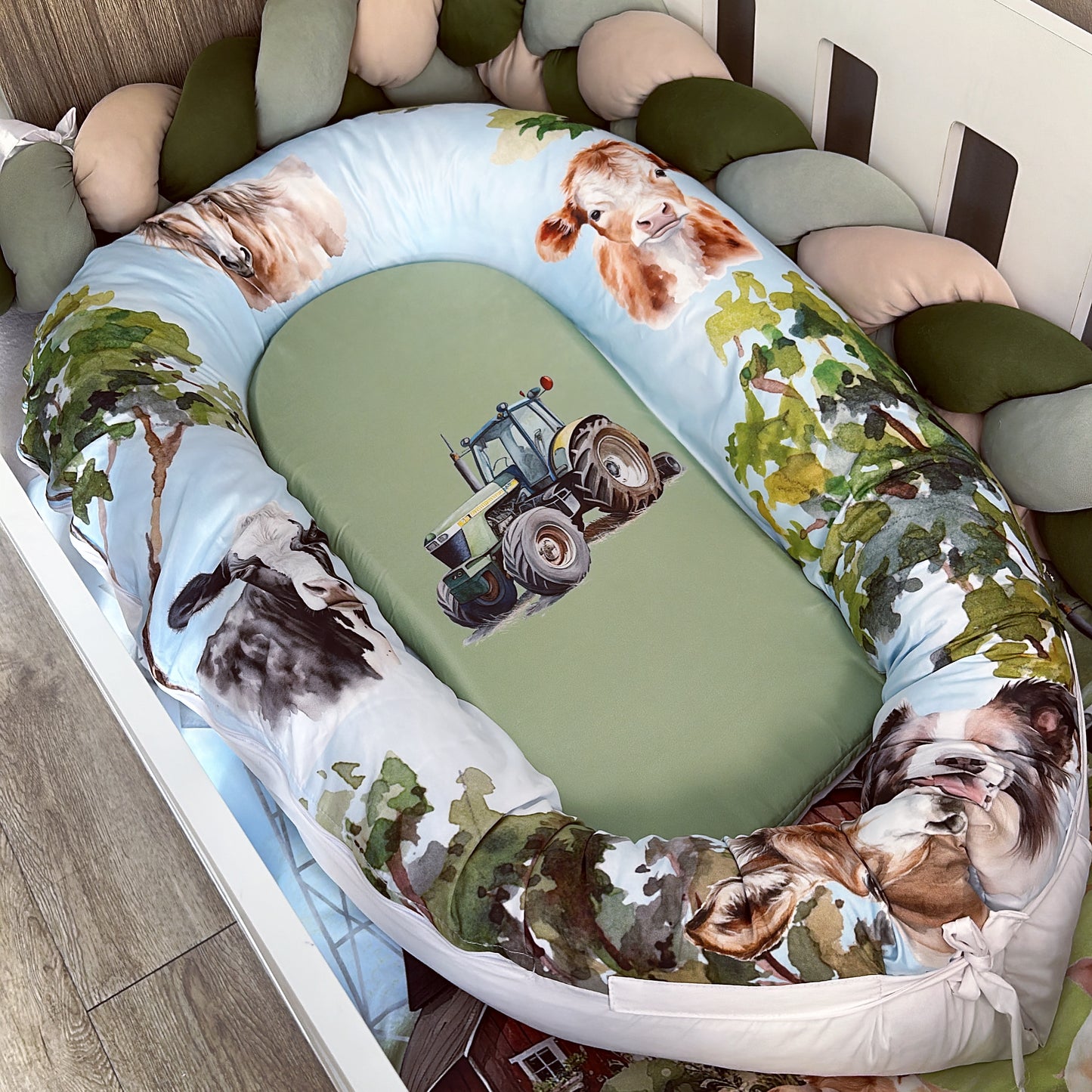 Cot Bedding - On the Farm Sage Set 02