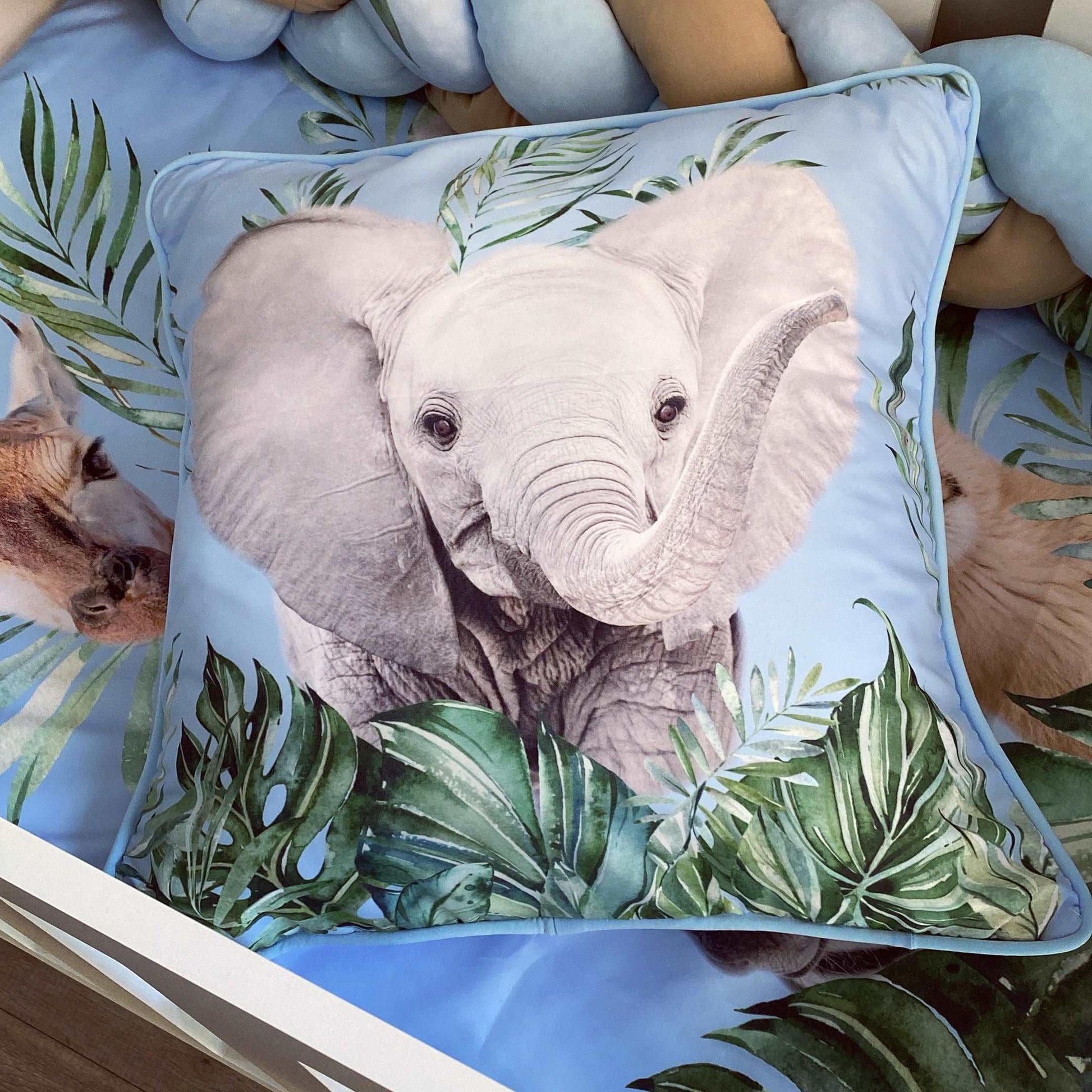 Cot Bedding - Blue Leaves Safari Set